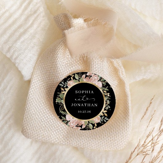Sticker Rond Aquarelle neutre or floral et noir | MARIAGE