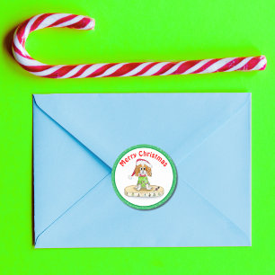 Sticker Rond Aquarelle Noël Cavalier King Charles Spaniel