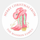 Sticker Rond Aquarelle Noël Cowboy Boot Adresse de retour (Devant)