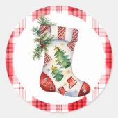 Sticker Rond Aquarelle Noël empilé avec plaid (Devant)