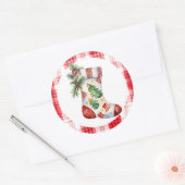 Sticker Rond Aquarelle Noël empilé avec plaid (Enveloppe)