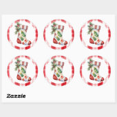 Sticker Rond Aquarelle Noël empilé avec plaid (Feuille)