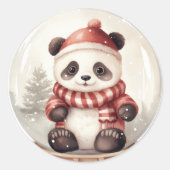 Sticker Rond Aquarelle Noël Panda Ours (Devant)
