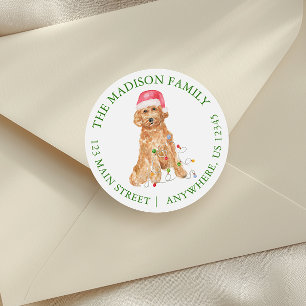 Sticker Rond Aquarelle Noël Père Noël Chien Retour Adresse