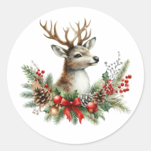 Sticker Rond Aquarelle Noël rennes (Devant)