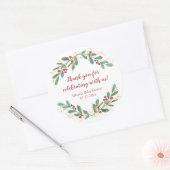 Sticker Rond Aquarelle Noël rouge houx or vert douche (Enveloppe)