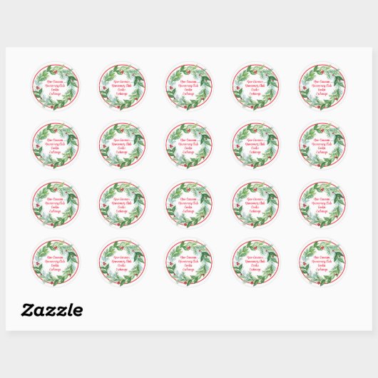 Sticker Rond Aquarelle Noël Vacances Wreath Cookie Exchang (Feuille)