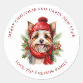 Sticker Rond Aquarelle Noël Yorkie Chien (Devant)