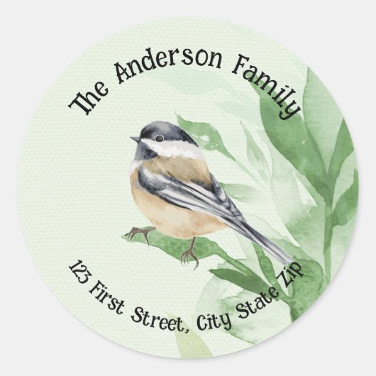 Sticker Rond Aquarelle Noir Capped Chickadee Oiseau Nature Art (Devant)