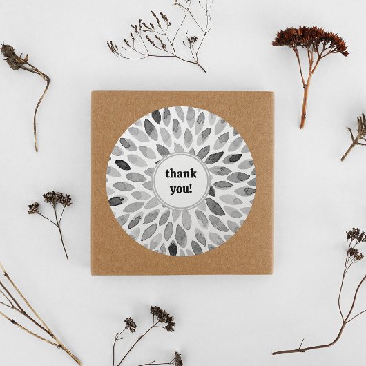 Sticker Rond Aquarelle noir et blanc brosse traits merci