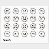 Sticker Rond Aquarelle noire et blanche moderne Monogramme flor (Feuille)