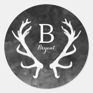 Sticker Rond Aquarelle noire et collier de cerfs rustiques Mono