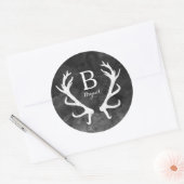 Sticker Rond Aquarelle noire et collier de cerfs rustiques Mono (Enveloppe)