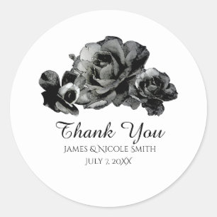Sticker Rond Aquarelle noire Roses Élégant mariage Faveur