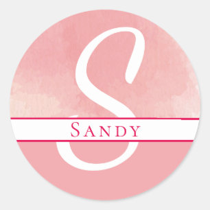 Sticker Rond Aquarelle Nom Monogramme rose