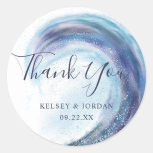 Sticker Rond Aquarelle Océan Vague Mariage Merci Favoriser