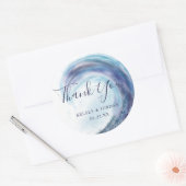 Sticker Rond Aquarelle Océan Vague Mariage Merci Favoriser (Enveloppe)