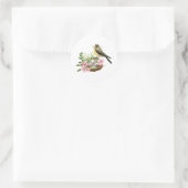 Sticker Rond Aquarelle Oiseau sur le nid avec fleurs roses (Sac)