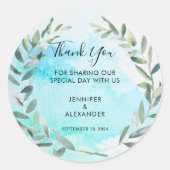 Sticker Rond Aquarelle olive feuille Mariage Merci (Devant)