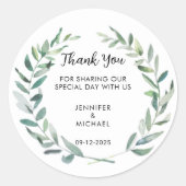 Sticker Rond Aquarelle olive feuille Mariage Merci Favoriser (Devant)