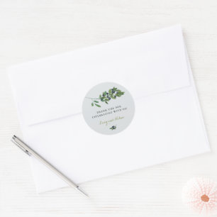 Sticker Rond Aquarelle Olive Orchard Branche Mariage Grey