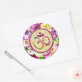 Sticker Rond Aquarelle OM symbole avec fleurs (Enveloppe)