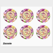 Sticker Rond Aquarelle OM symbole avec fleurs (Feuille)