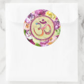 Sticker Rond Aquarelle OM symbole avec fleurs (Sac)