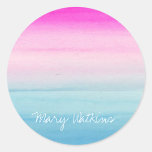 Sticker Rond Aquarelle Ombre rose et bleu Ajouter Votre Nom
