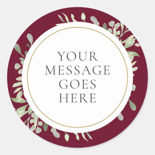 Sticker Rond Aquarelle or Bourgogne Mariage vert (Devant)