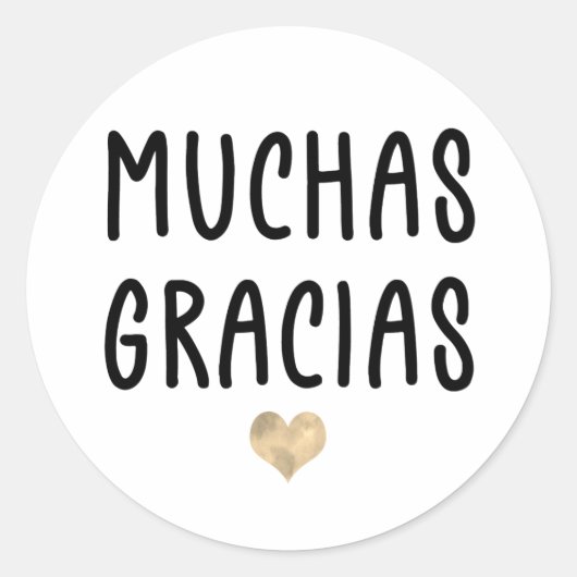 Sticker Rond Aquarelle Or Coeur Muchas Gracias (Devant)