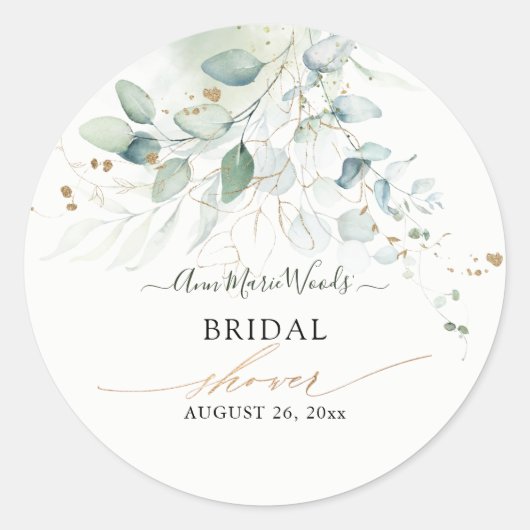 Sticker Rond Aquarelle or Faux Eucalyptus Fête des mariées Invi (Devant)