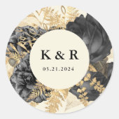 Sticker Rond Aquarelle or noir Rose Mariage Monogramme (Devant)