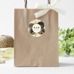 Sticker Rond Aquarelle or noir Rose Mariage Monogramme