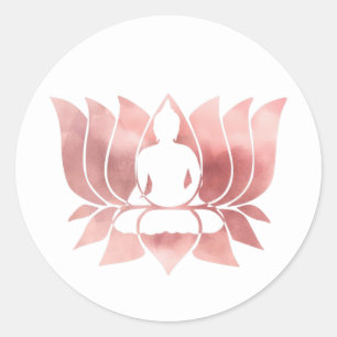 Sticker Rond Aquarelle or rose Texture Bouddha Méditation Zen