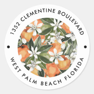 Sticker Rond Aquarelle Orange Clementine Adresse de retour
