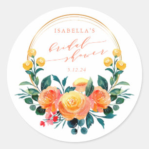 Sticker Rond Aquarelle orange rustique Fête des mariées florale
