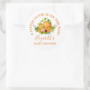 Sticker Rond Aquarelle Oranges Floral Little Cutie Baby shower