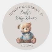 Sticker Rond Aquarelle Ours Baby shower Brown moderne (Devant)
