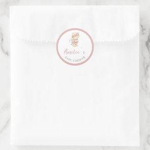 Sticker Rond Aquarelle Oursonne Mignonne Rose Pâle
