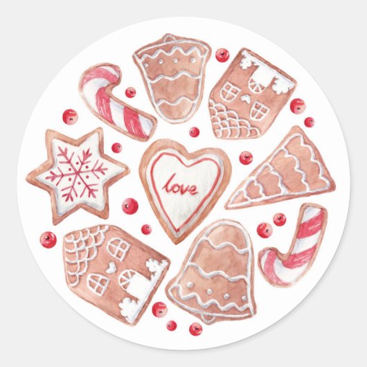 Sticker Rond Aquarelle pain d'épices Cookies Noël (Devant)