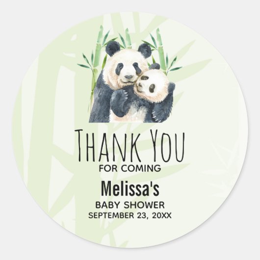 Sticker Rond Aquarelle Panda Ours Baby shower Merci (Devant)