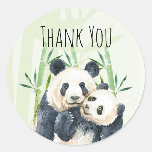 Sticker Rond Aquarelle Panda Ours Maman & Bébé en Bambou (Devant)