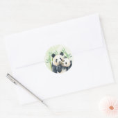 Sticker Rond Aquarelle Panda Ours Maman & Bébé en Bambou (Enveloppe)
