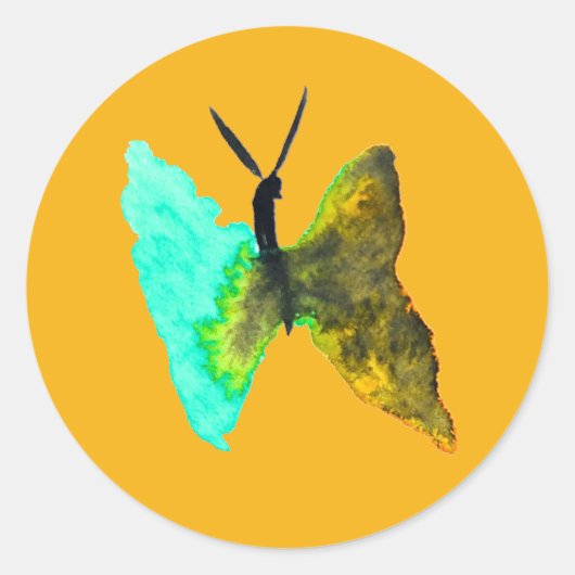 Sticker Rond Aquarelle papillon aqua joli (Devant)