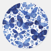 Sticker Rond Aquarelle papillon bleu (Devant)