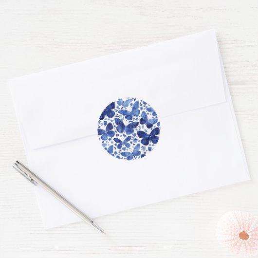 Sticker Rond Aquarelle papillon bleu (Enveloppe)