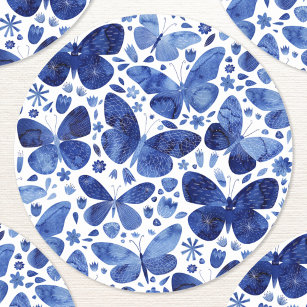 Sticker Rond Aquarelle papillon bleu