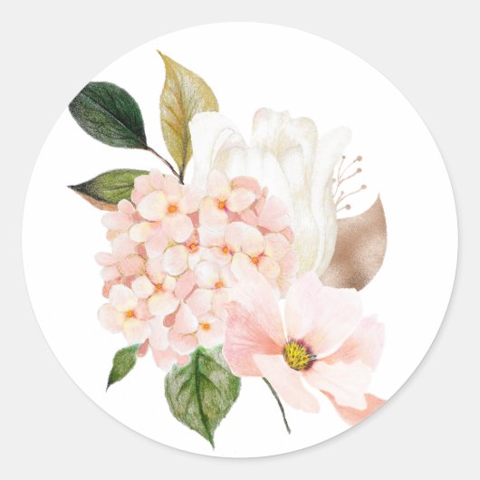 Sticker Rond Aquarelle Pastel Blush Rose Floral (Devant)