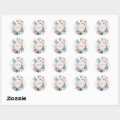 Sticker Rond Aquarelle Pastel Floral Monogram Mariage (Feuille)